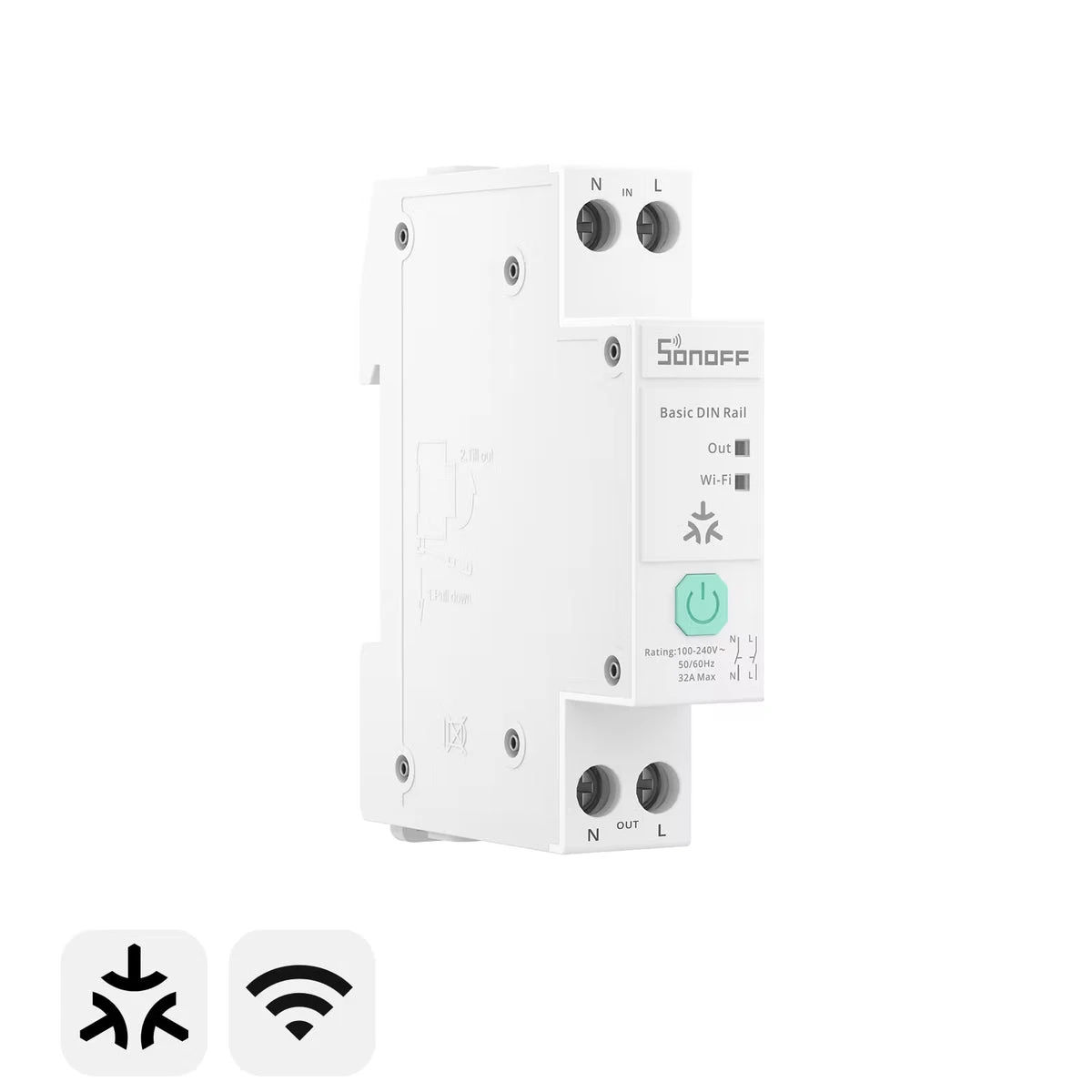 Sonoff smartrelé for DIN-skinne, 32A, Matter over Wi-Fi – BASIC-1GSP